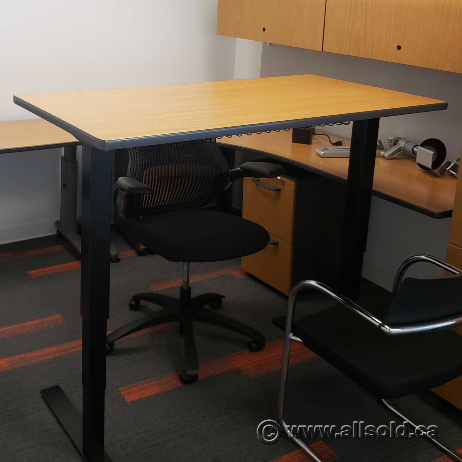 54" x 28" Knoll Light Cherry Sit Stand Height Adjustable Desk Allsold